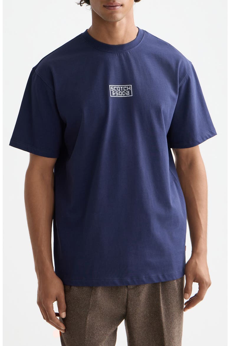 Scenic Cross Stitch Embroidered Cotton Graphic T-Shirt, Main, color, PEACOAT