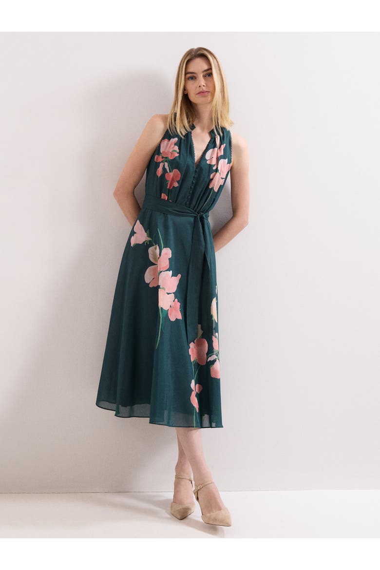 Lucinda Tie Waist Midi Dress, Main, color, Teal