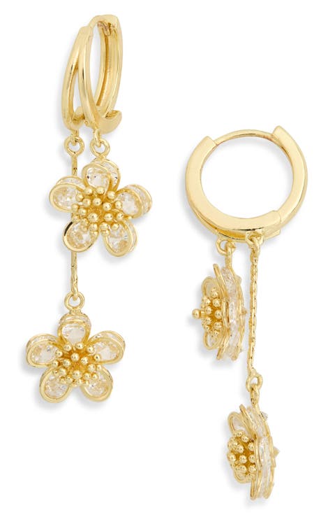 Kaia Cubic Zirconia Flower Drop Huggie Hoop Earrings