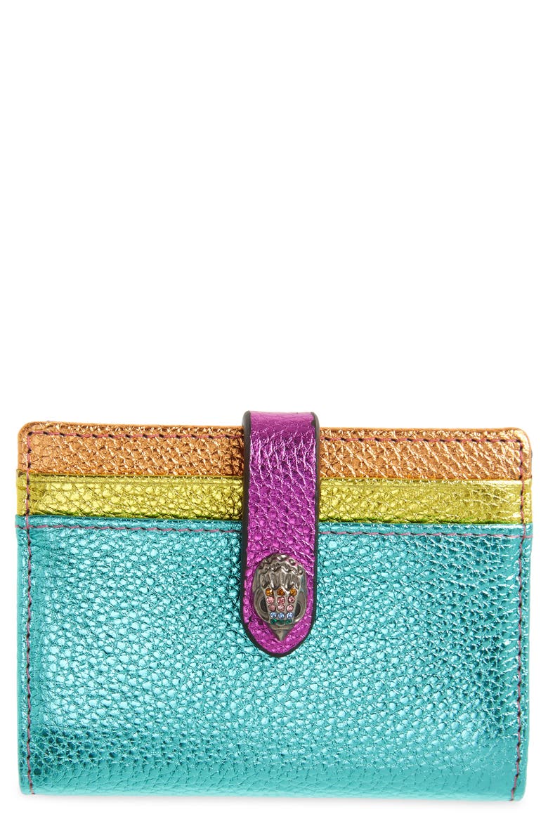 Kurt Geiger London Multi Metallic Leather Card Holder, Main, color, Turquoise