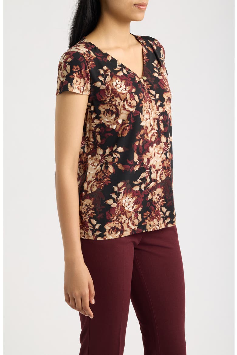 Pleated Neck Cap Sleeve Top, Alternate, color, ANNE BLACK MULTI