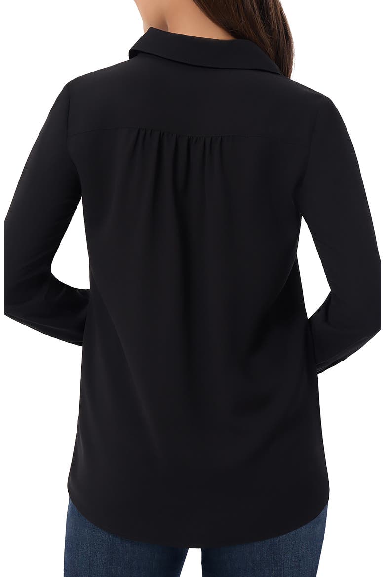 Side Button Long Sleeve Crepe Polo, Alternate, color, JONES BLACK