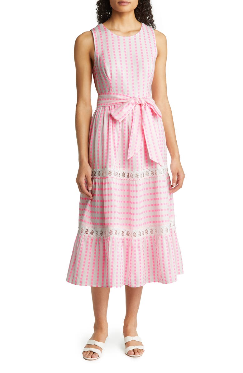 Lilly Pulitzer<sup>®</sup> Maybella Gingham Lace Inset Cotton Dress, Main, color, 