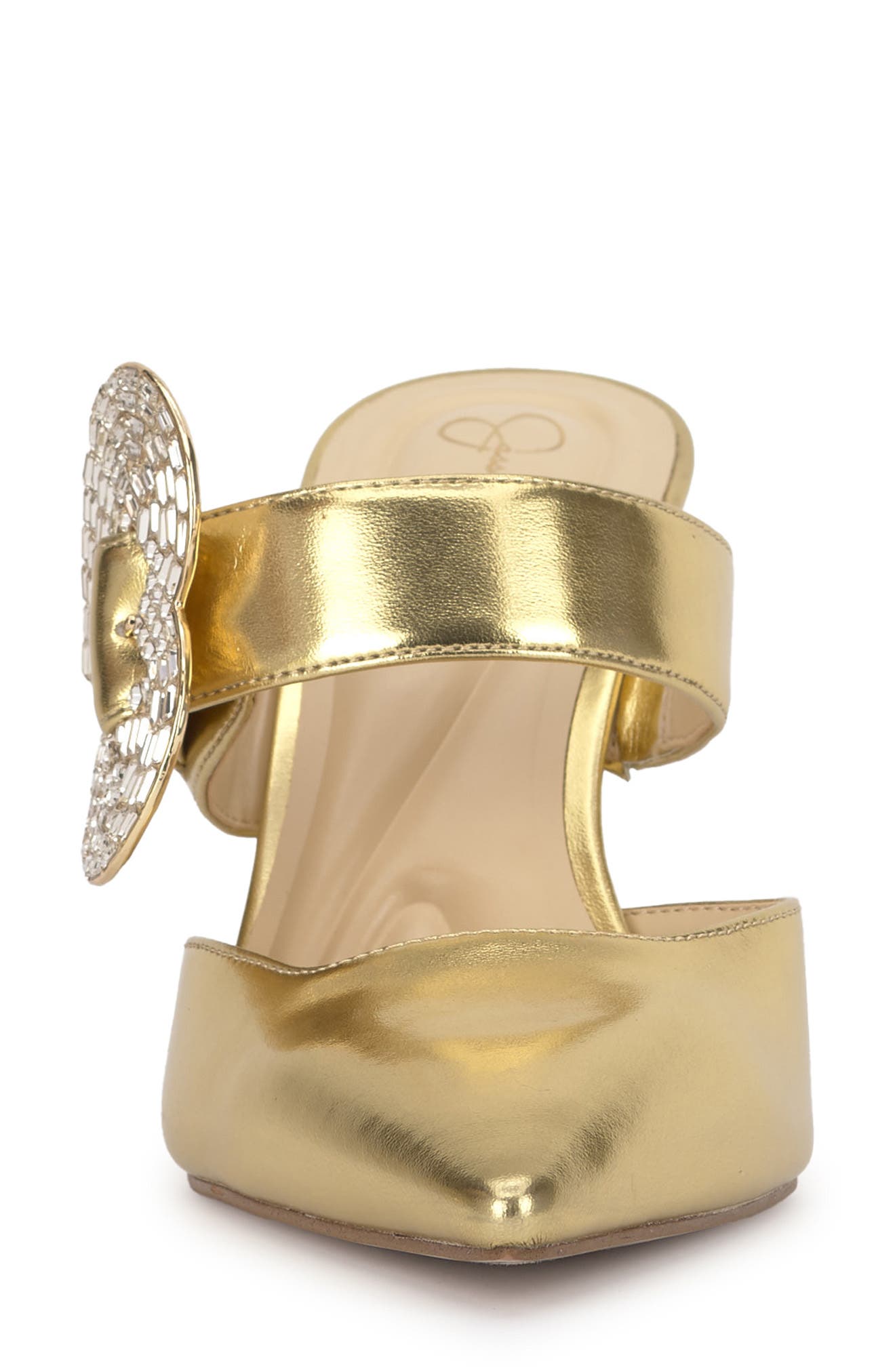 Favica Embellished Satin Slide Mule, Alternate, color, GOLD