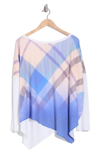 Go Couture Asymmetric Dolman Sleeve Sweater In Ivory Argyle Blue Dip Print