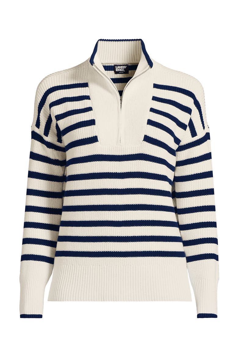 Drifter Cotton Quarter Zip Pullover Sweater, Alternate, color, Ivory/Navy Stripe