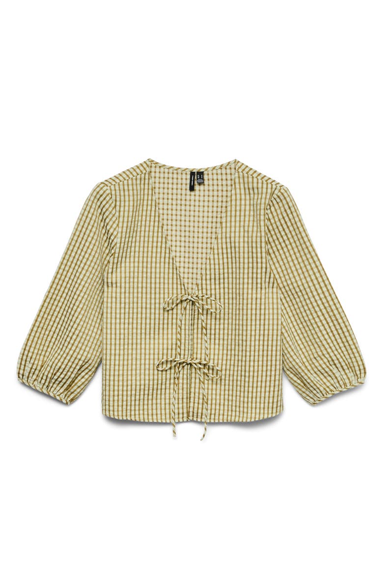 VERO MODA Camilla Tie Front Gingham Top, Alternate, color, Fog Green Checks Willow