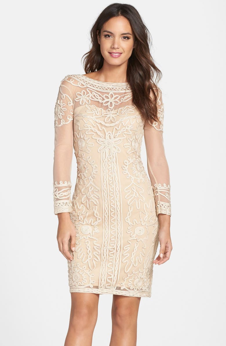 JS Collections Soutache Mesh Sheath Dress, Main, color, 