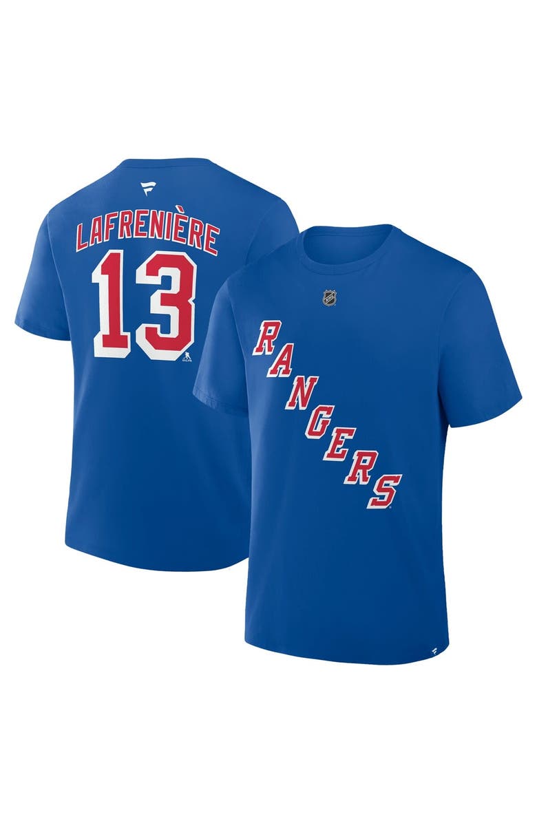 FANATICS Men's Fanatics Alexis Lafreniere Blue New York Rangers Authentic Stack Name & Number T-Shirt, Main, color, Blue