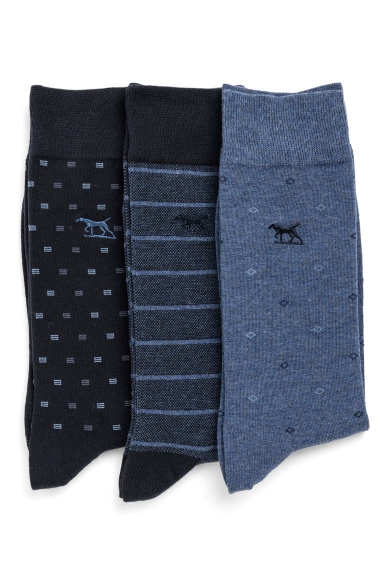 Assorted 3-Pack Stripe & Neat Cotton Blend Dress Socks, Alternate, color, BLUE MULTI