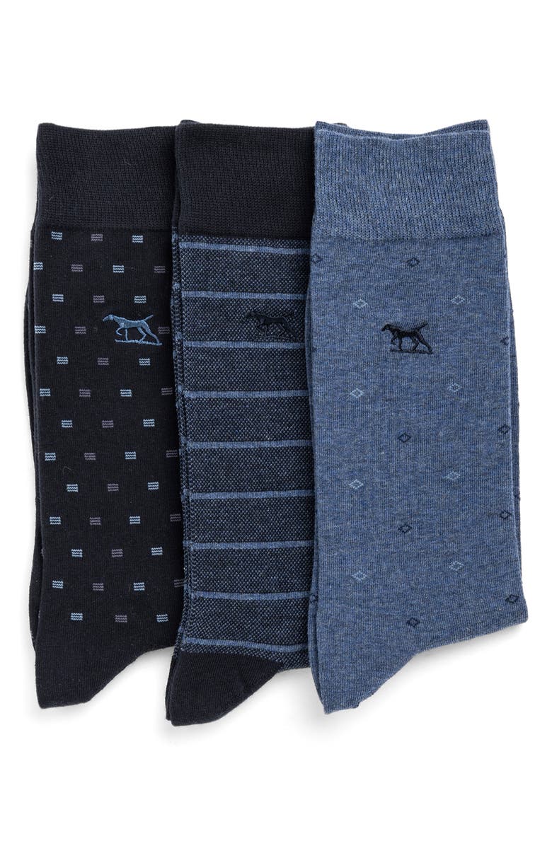 Rodd & Gunn Assorted 3-Pack Stripe & Neat Cotton Blend Dress Socks, Alternate, color, Blue Multi