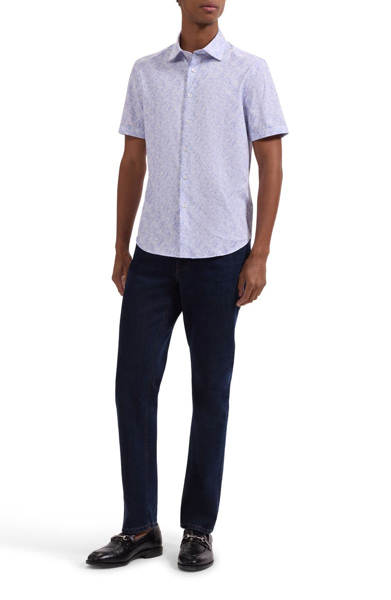 Bugatchi Miles OoohCotton<sup>®</sup> Tropical Leaf Print Short Sleeve Button-Up Shirt, Alternate, color, Lilac