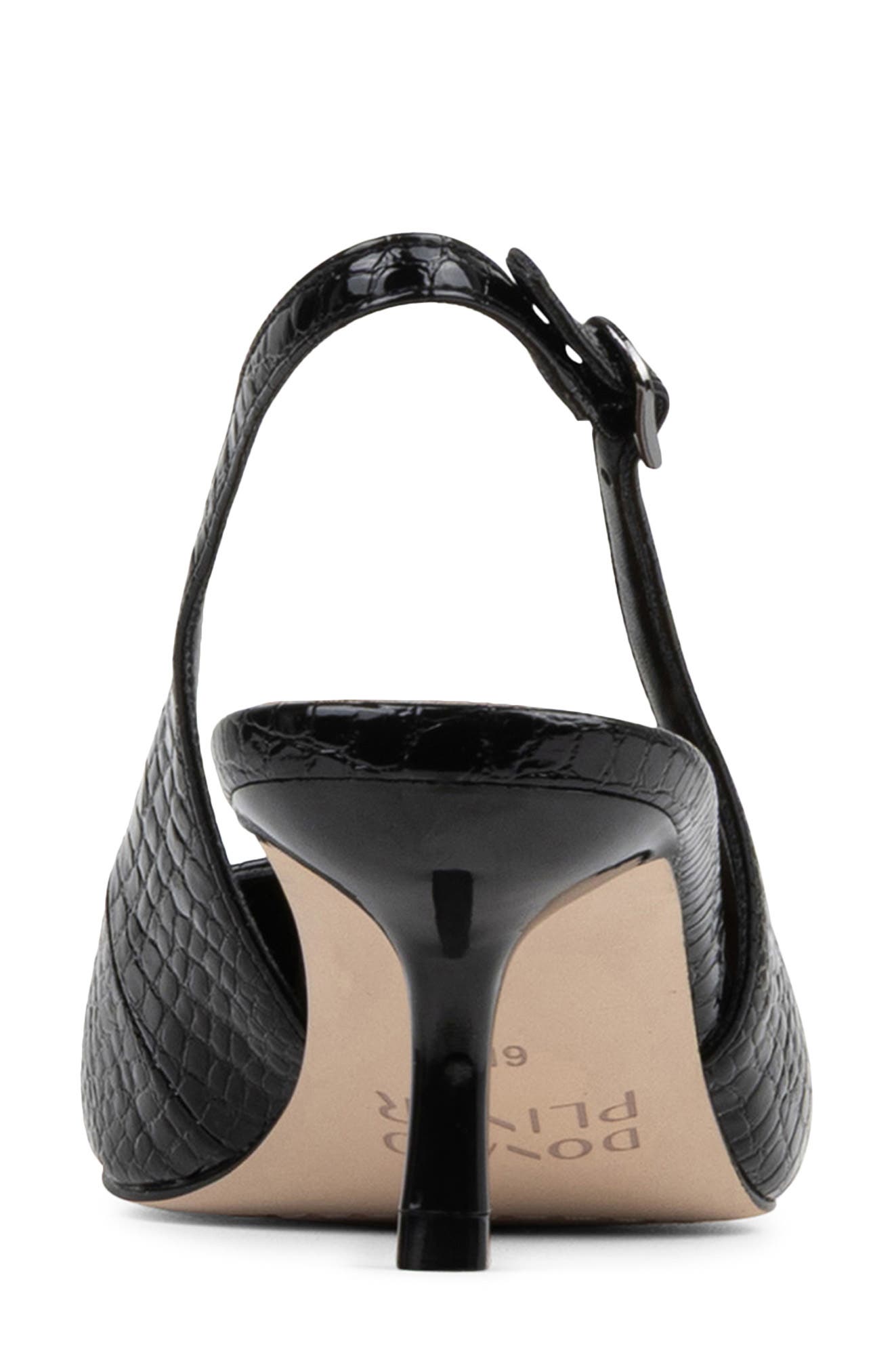 Casie Croc Embossed Faux Leather Slingback Pump, Alternate, color, BLACK