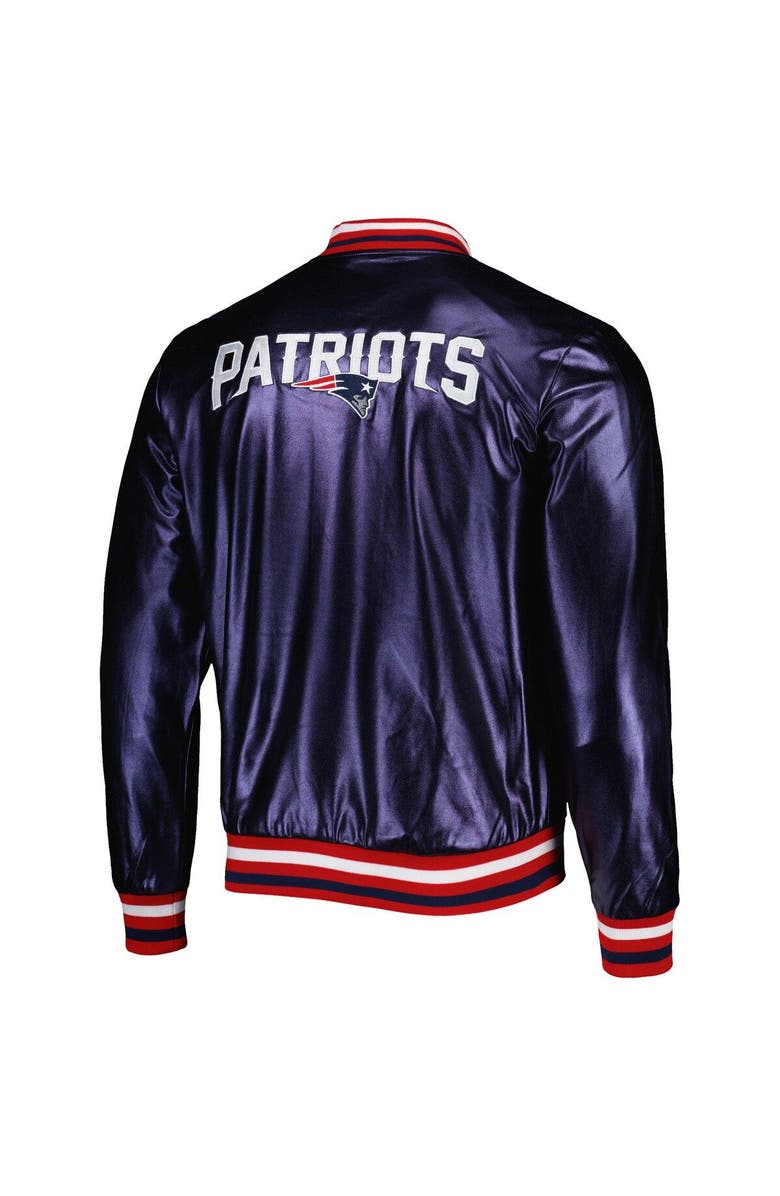 THE WILD COLLECTIVE Men's The Wild Collective Navy New England Patriots Metallic Bomber Full-Snap Jacket, Alternate, color, Navy
