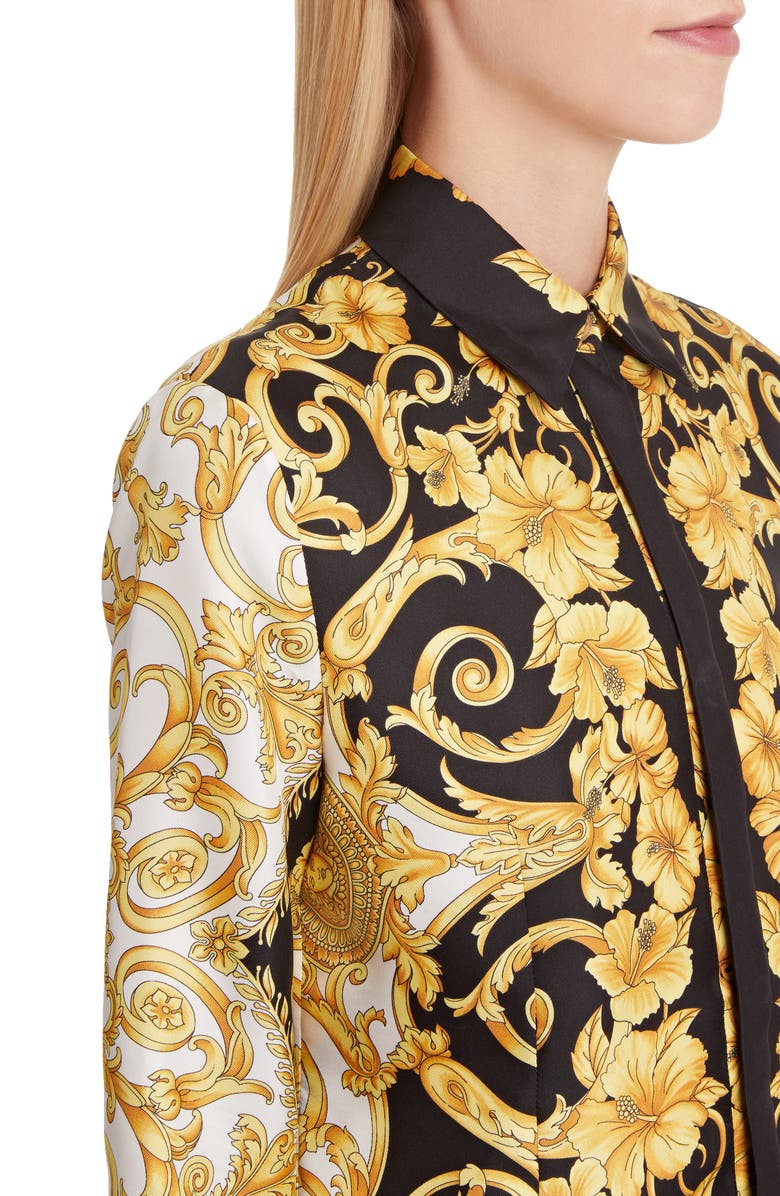 Versace Hibiscus Print Silk Shirt, Alternate, color, 
