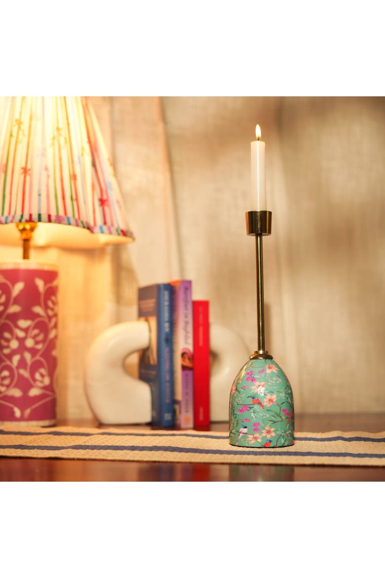 Aqua Flora Tapered Candleholders, Alternate, color, Aqua Flora