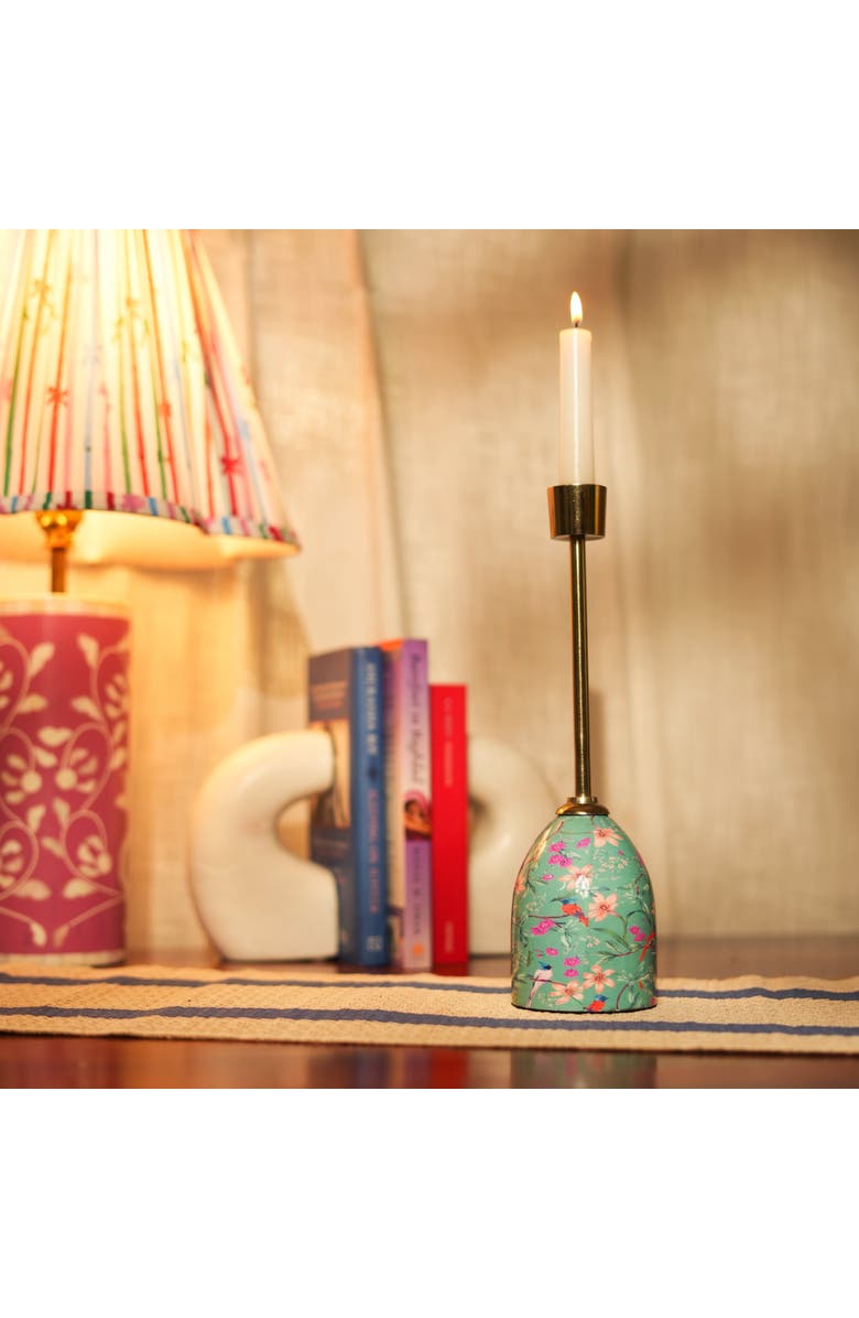 Mela Artisans Aqua Flora Tapered Candleholders, Alternate, color, Aqua Flora