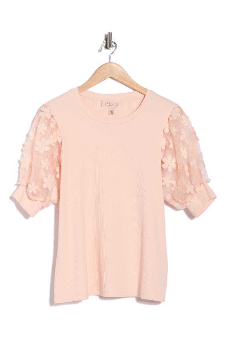 Embroidered Puff Sleeve Top, Alternate, color, LIGHT PINK