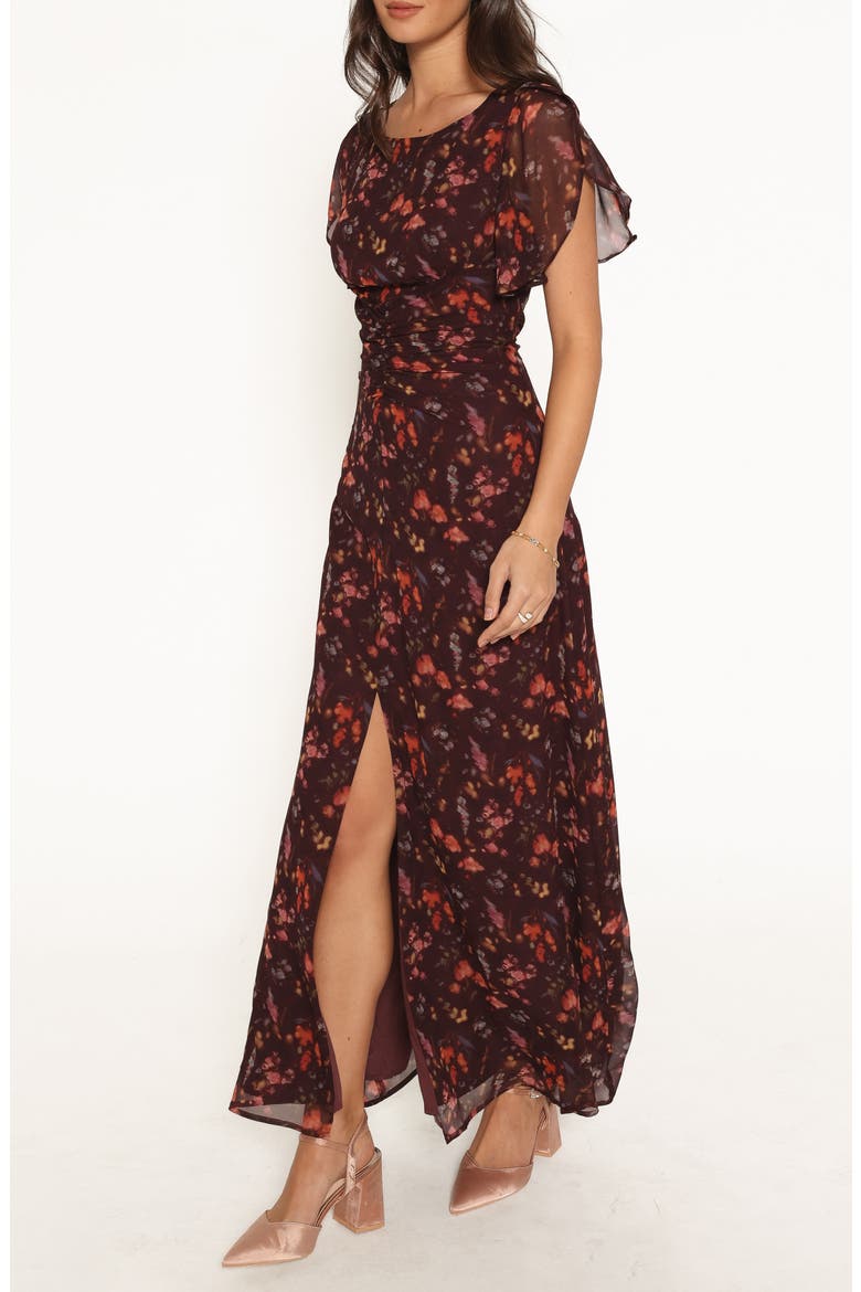 Magdalena Flutter Sleeve Maxi Dress, Alternate, color, PLUM BLURRED FLORAL