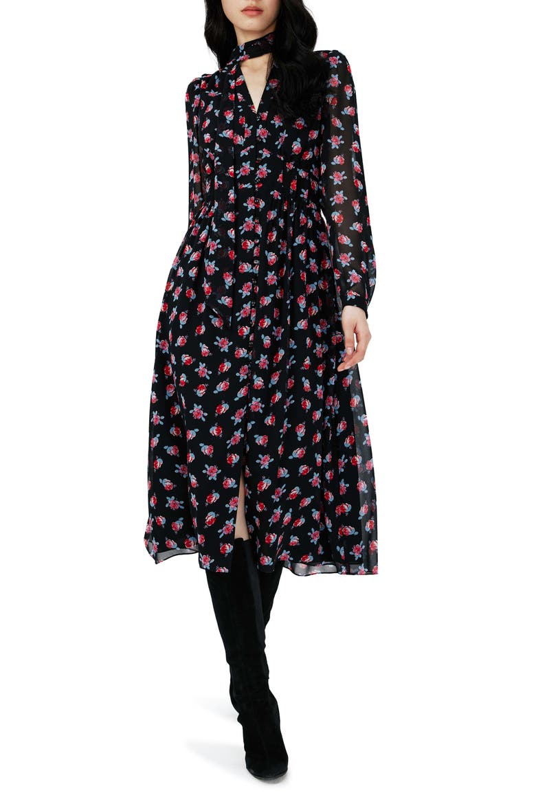 Erica Floral Long Sleeve Midi Dress, Main, color, FORTUNE ROSE DOT