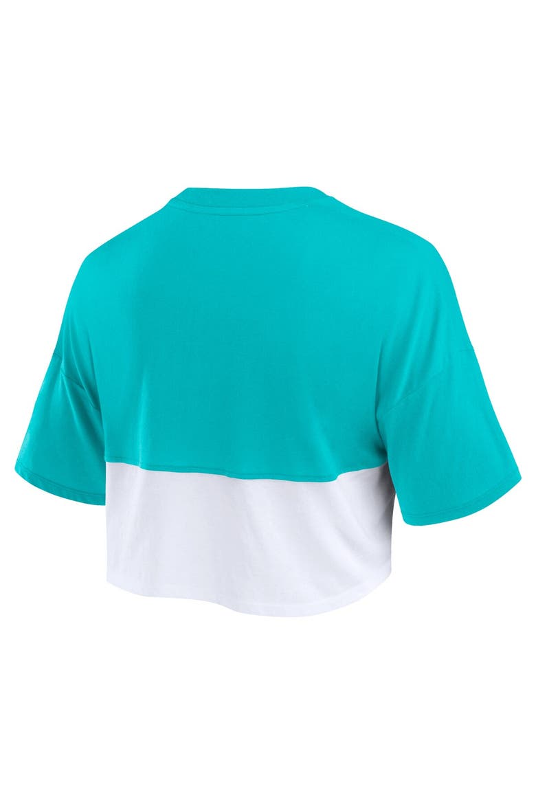 Women's Fanatics Branded Aqua/White Miami Dolphins Boxy Color Split Cropped T-Shirt, Alternate, color, Aqua