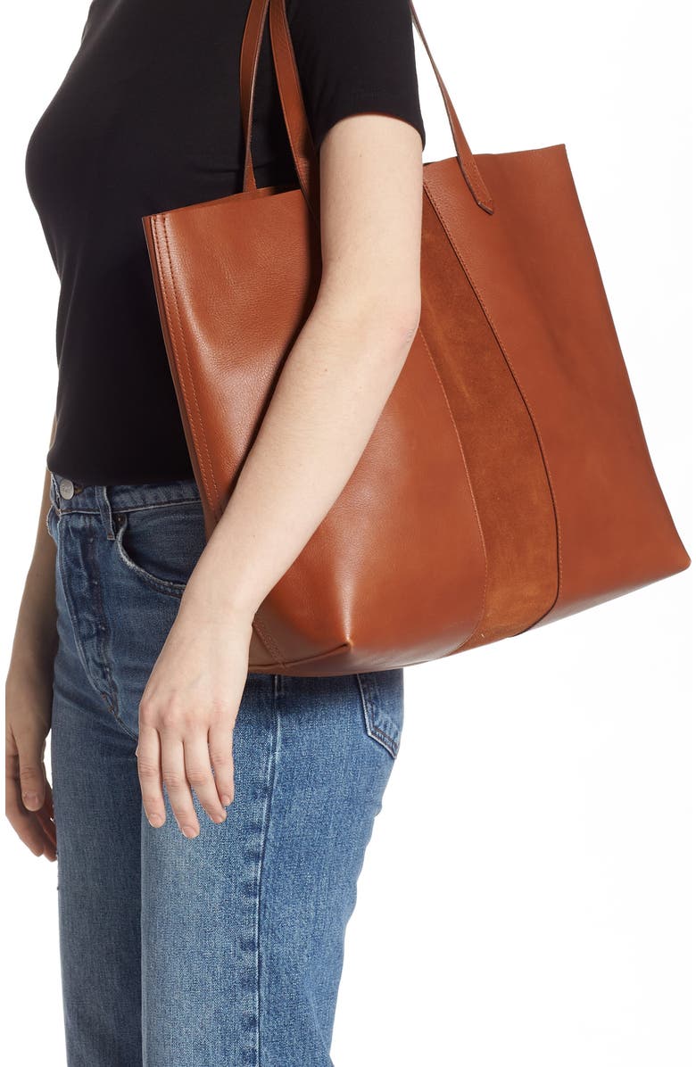 Madewell Suede Stripe Transport Leather Tote, Alternate, color,