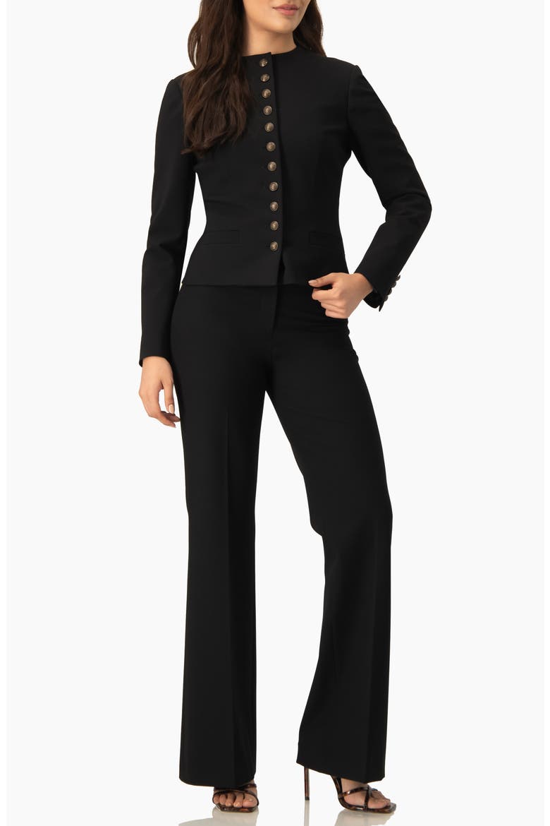 Collarless Tailored Blazer with Gold Crest Buttons, Alternate, color, Black