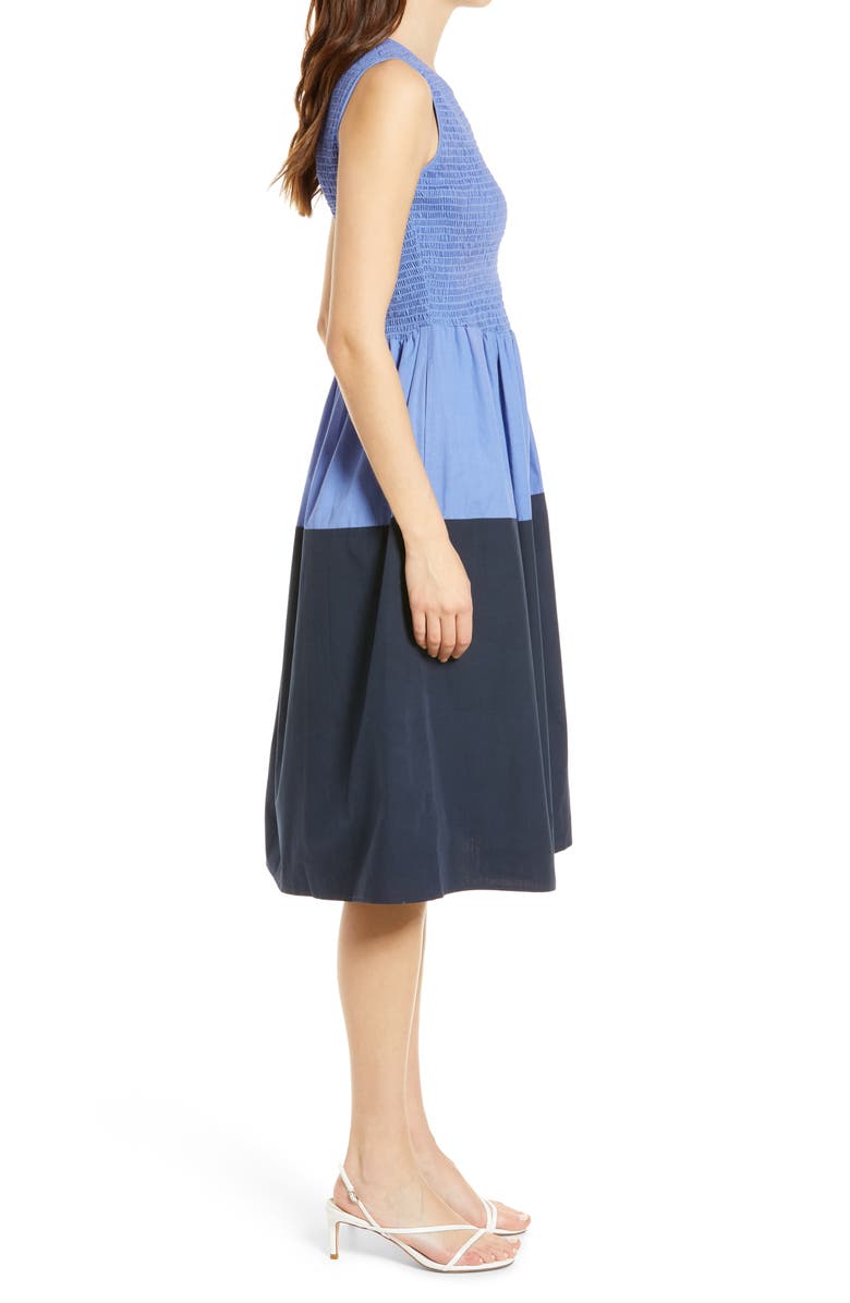 French Connection Rhodes Colorblock Smocked Poplin Dress, Alternate, color,