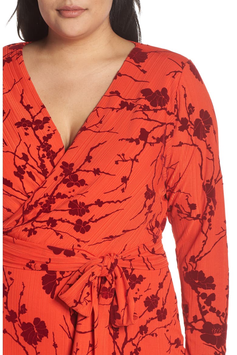 Ruffle Hem Faux Wrap Midi Dress, Alternate, color, FIRE