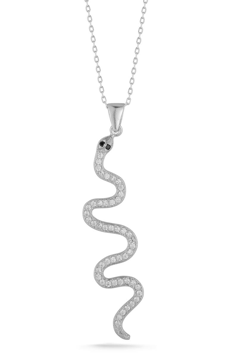 SPHERA MILANO Snake Cubic Zirconia Pendant Necklace, Main, color, Silver
