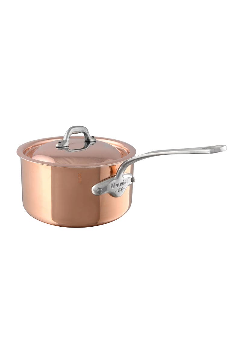 Mauviel M'3 S 3.4-Qt Copper Sauce Pan With Lid, Cast Stainless Steel Handle, Main, color, Copper