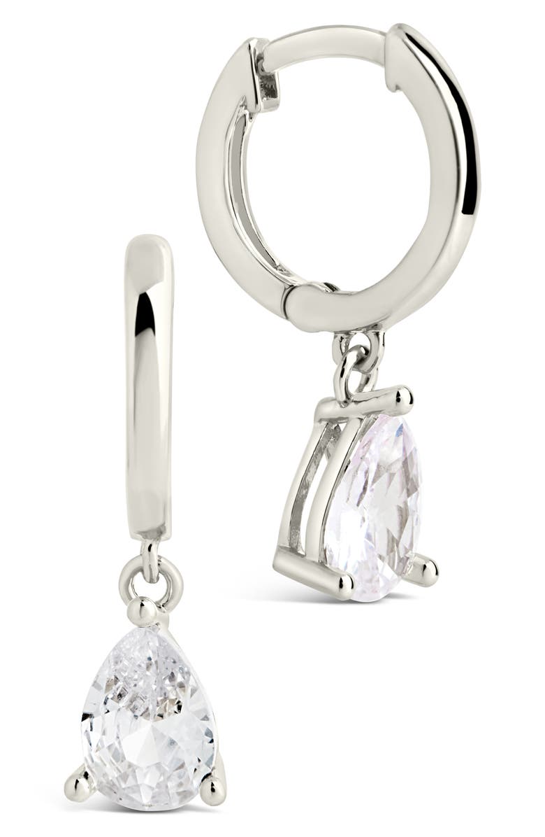 Sterling Forever Adalie Cubic Zirconia Pear Drop Huggie Hoop Earrings, Main, color,