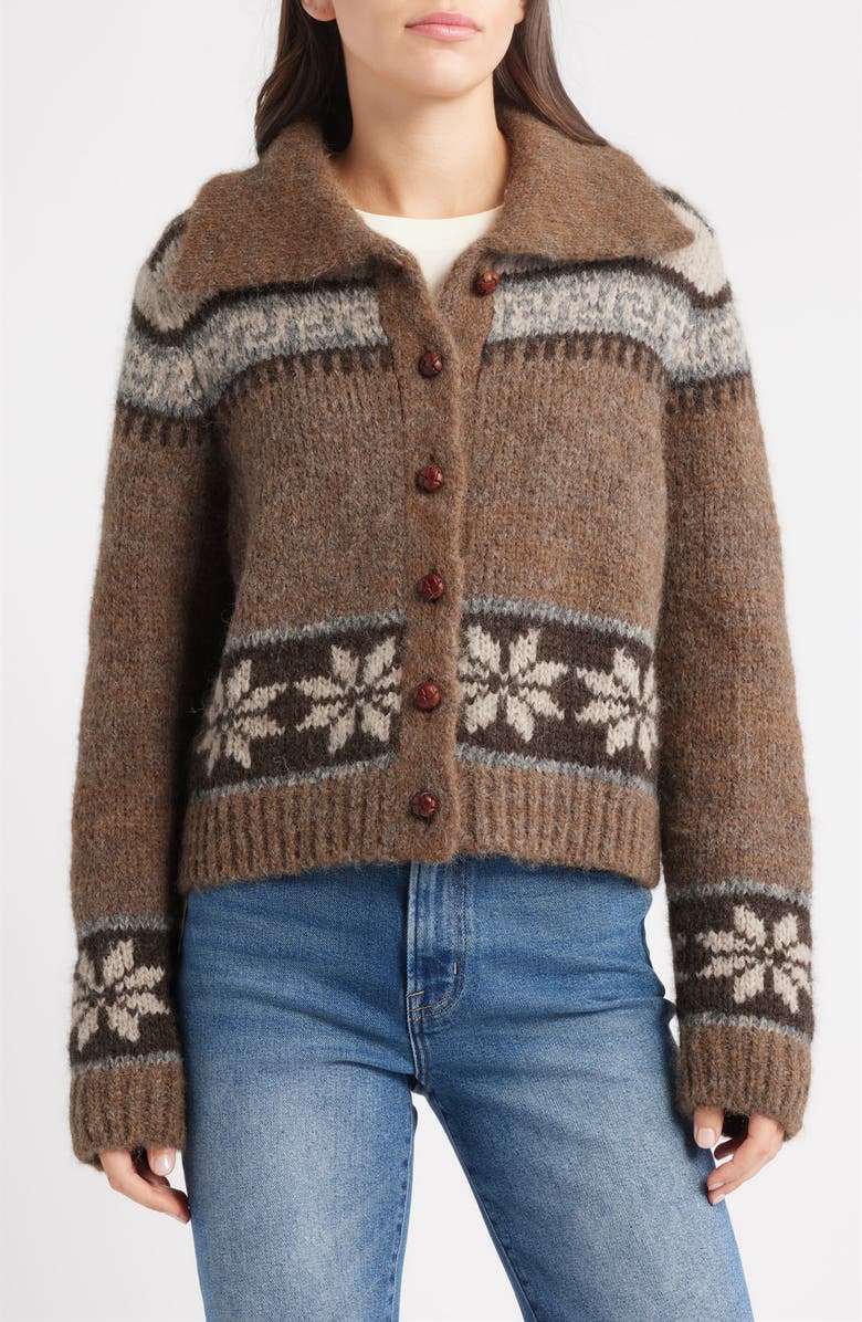 THE GREAT. The Nordic Scholar Cardigan, Alternate, color, Hickory Fair Isle