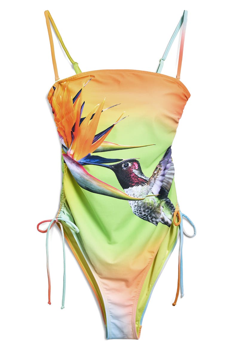 Hummingbird One-Piece Swimsuit, Alternate, color, YELLOW MULTI