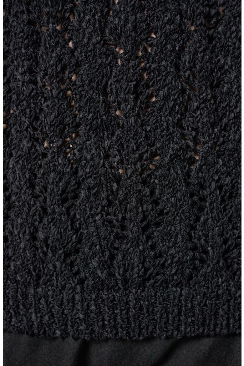 Double V-Neck Open Stitch Sweater Vest, Alternate, color, BLACK