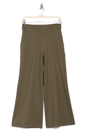 Max Studio Ponte Crop Wide Leg Pull-on Pants In Sage