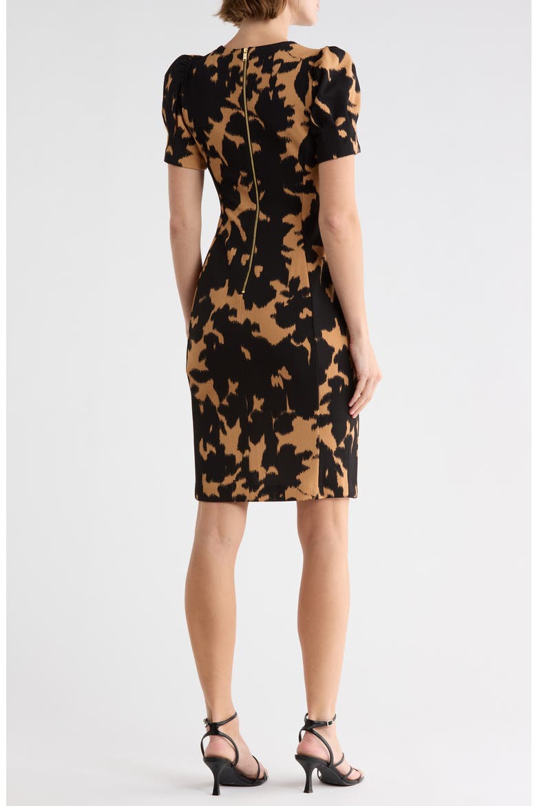 Puff Short Sleeve Sheath Dress, Alternate, color, TRUFFLE/ BK