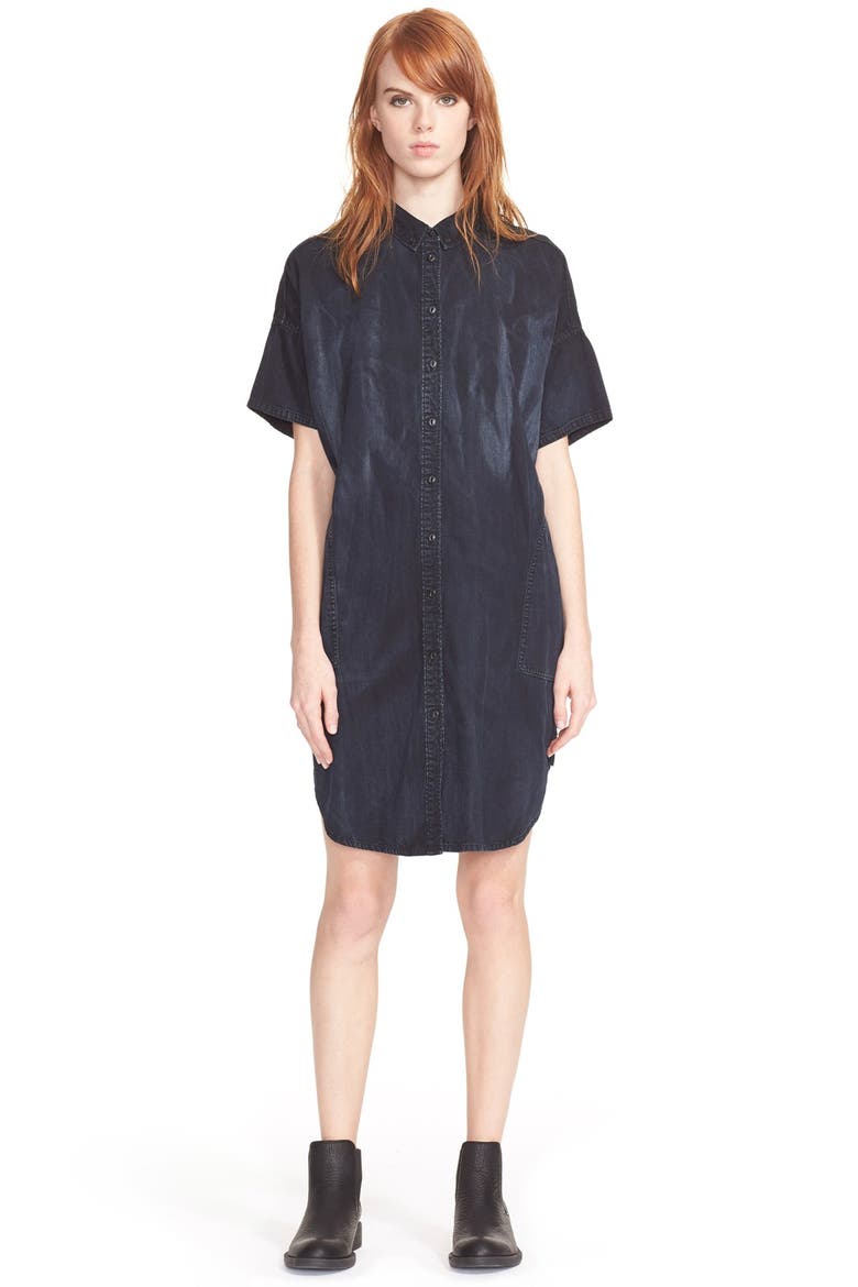 'The Oversized Smock' Denim Shirtdress, Main, color, ASPHALT