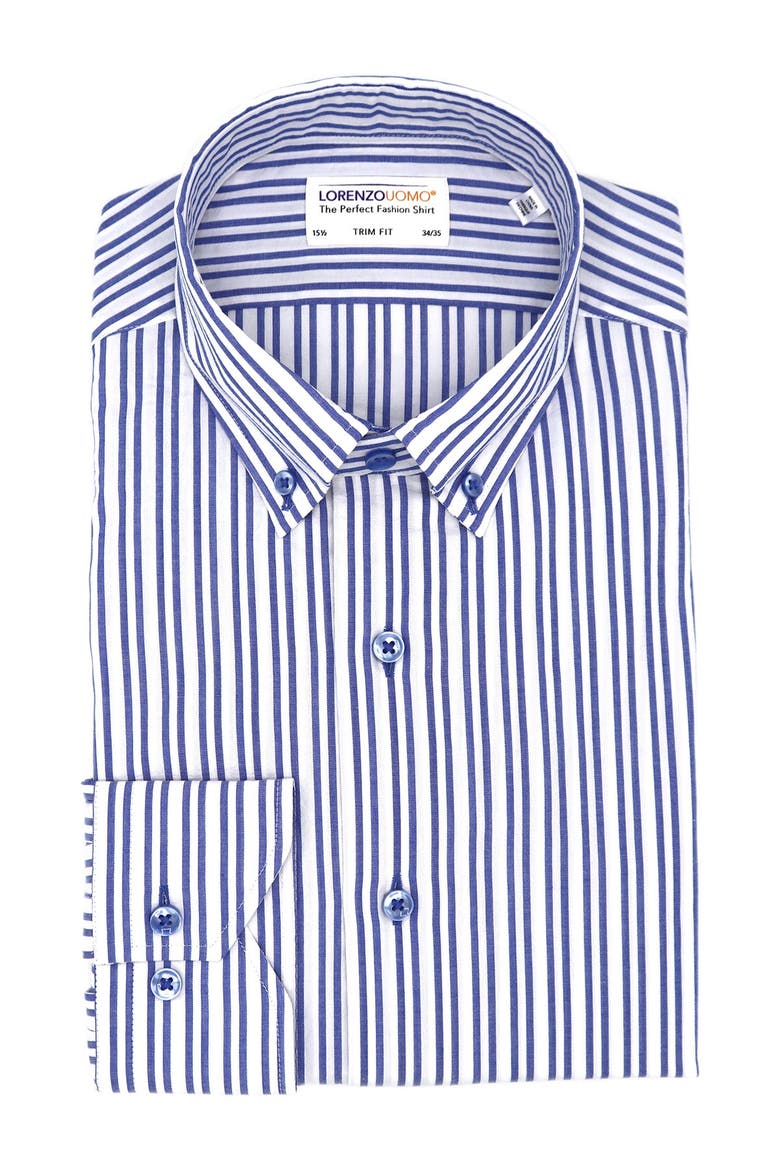 Seersucker Stripe Trim Fit Dress Shirt, Main, color, LIGHT BLUE