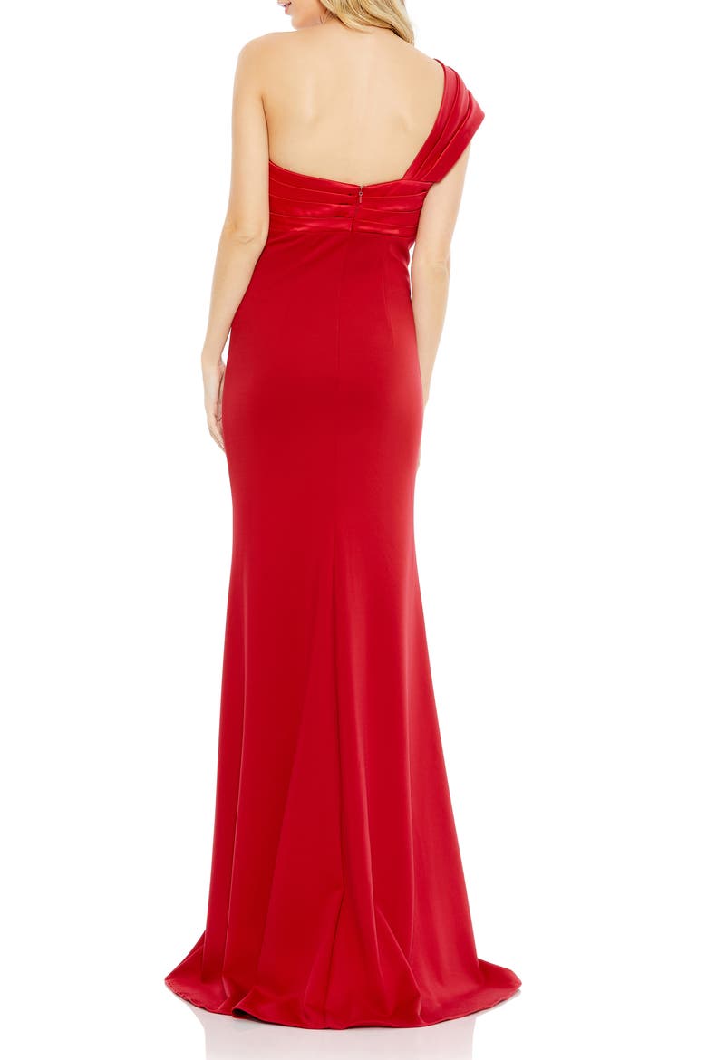 One Shoulder Draped Trumpet Gown, Alternate, color, RED
