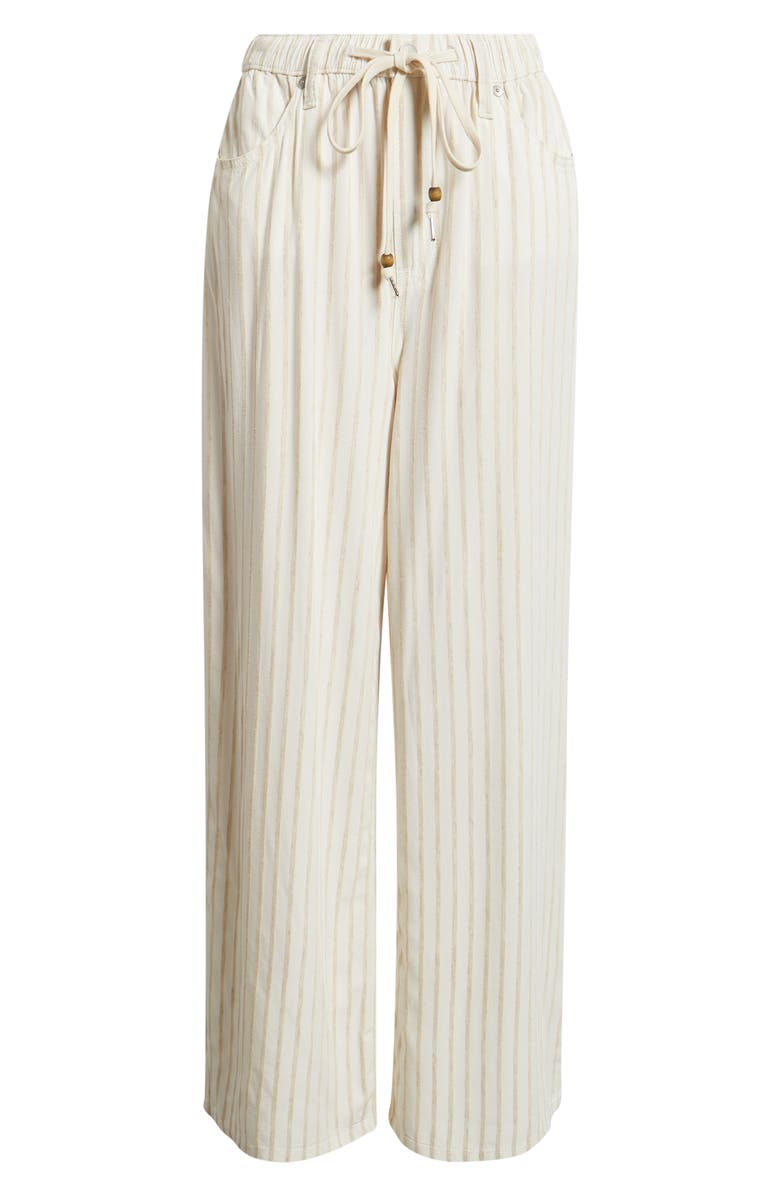 CITY BLUES Stripe Drawstring High Waist Wide Leg Jeans, Alternate, color, Cream