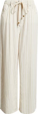 CITY BLUES Stripe Drawstring High Waist Wide Leg Jeans