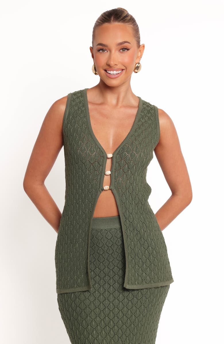 Petal & Pup Asplie Pointelle Sweater Vest, Alternate, color, Olive