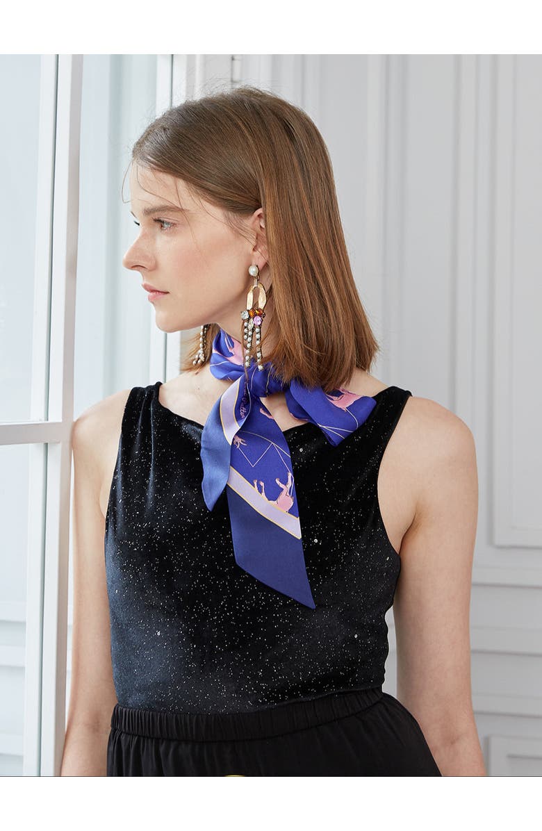 Lost Pattern "Antelope" Silk Skinny Scarf, Alternate, color, Indigo