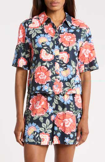 Floral Short Sleeve Crop Button-Up Shirt