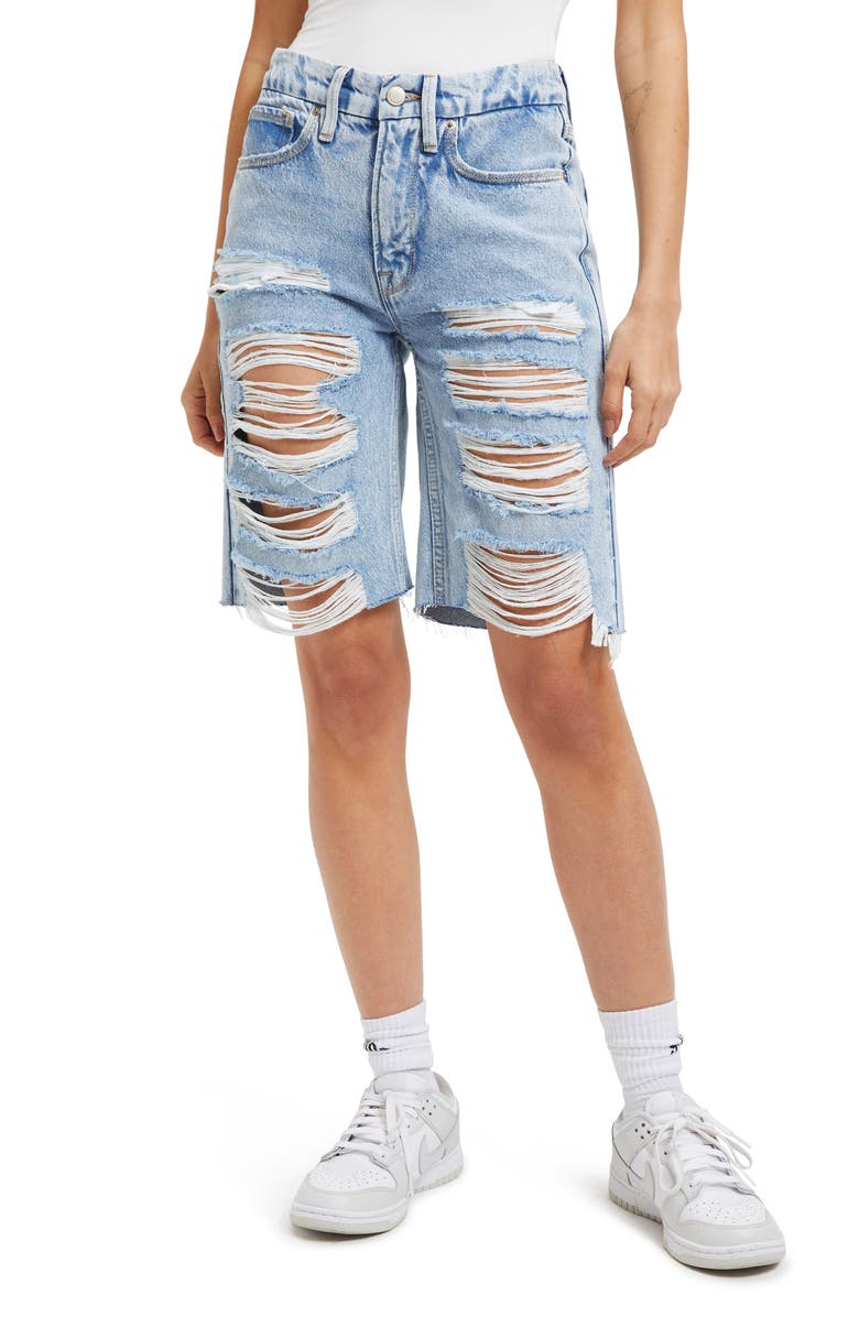 Good American Good '90s Extreme Rip High Waist Bermuda Shorts, Main, color,