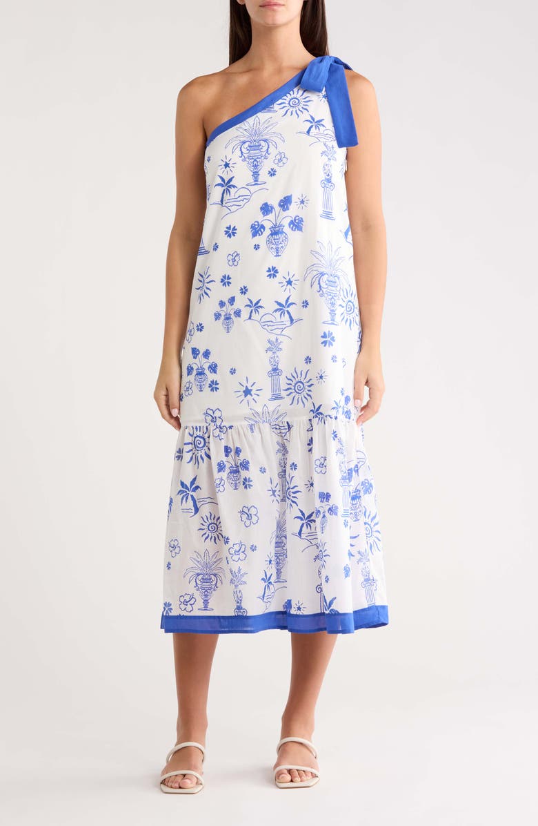 SUGARLIPS Alvina Tropics Nicol One-Shoulder Maxi Dress, Main, color, Blue-White