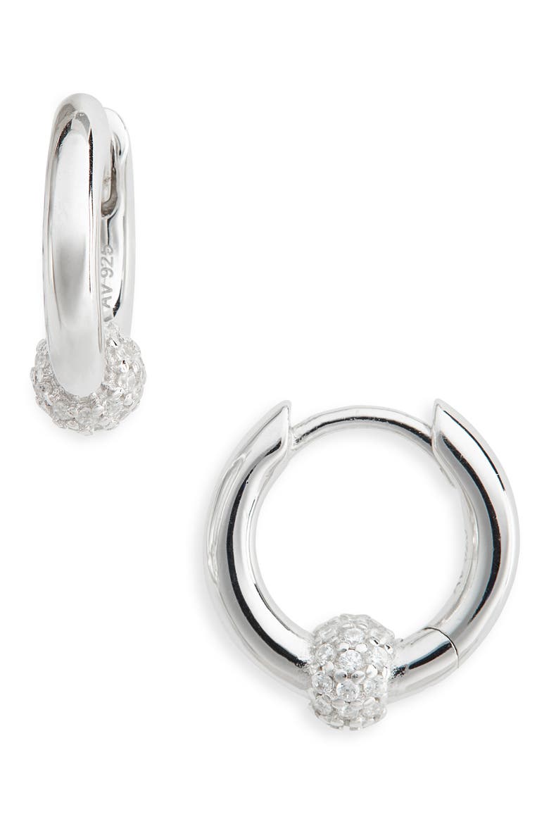 Argento Vivo Cubic Zirconia Ball Huggie Earrings, Main, color, SILVER