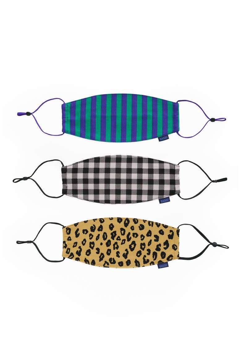3-Pack Assorted Organic Cotton Adult Face Masks, Main, color, GINGHAM/ LEOPARD/ STRIPES