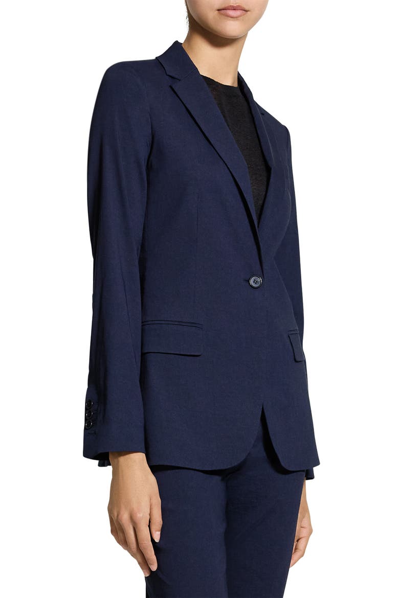 Linen Blend Staple Blazer, Alternate, color, MIDNIGHT NAVY